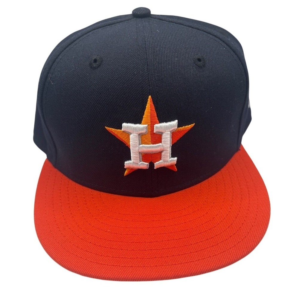 New Era 59FIFTY Houston Astros Fitted Hat Navy Blue Orange MLB Star H Cap 7 5/8